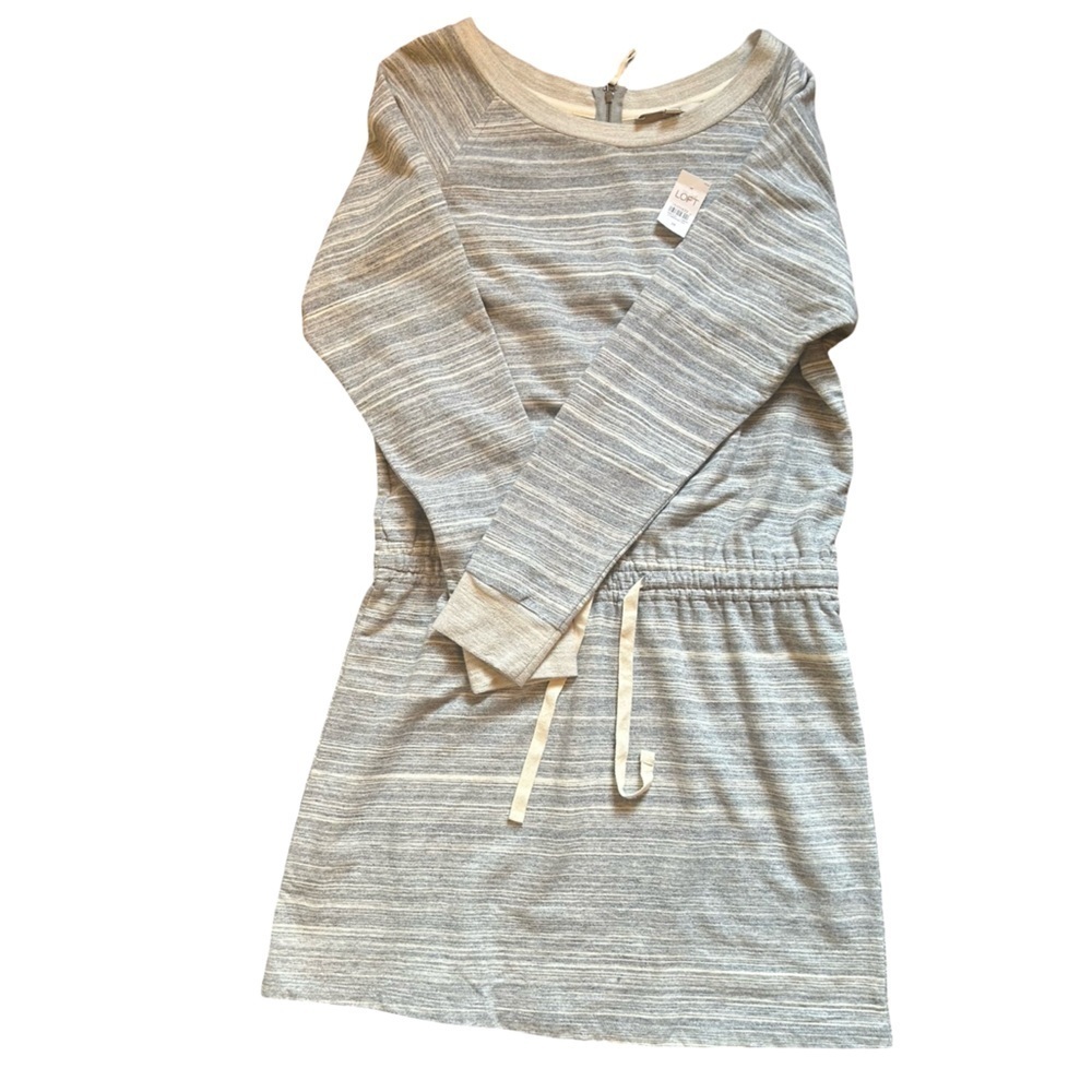 LOFT Space Dyed Women’s Gray Cinched Waist Sweatshirt Dress New With Tags Size M - Picture 7 of 8